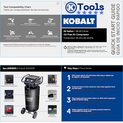 Kobalt 26 Gallon air compressor guidline