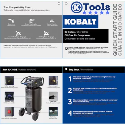 kobalt 20 gallon air compressor guidelines