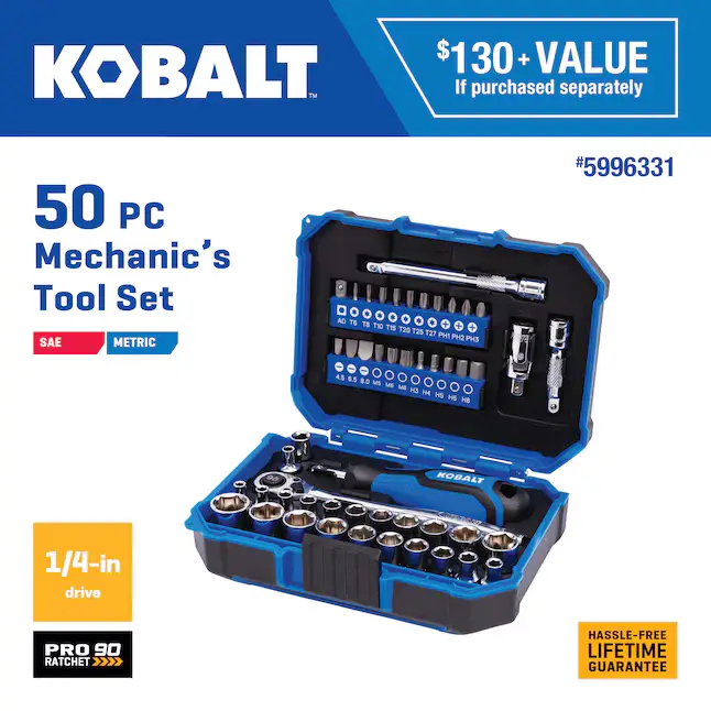 Kobalt 50 -Piece Standard (SAE) and Metric Polished Chrome Mechanics Tool Set with Hard Case