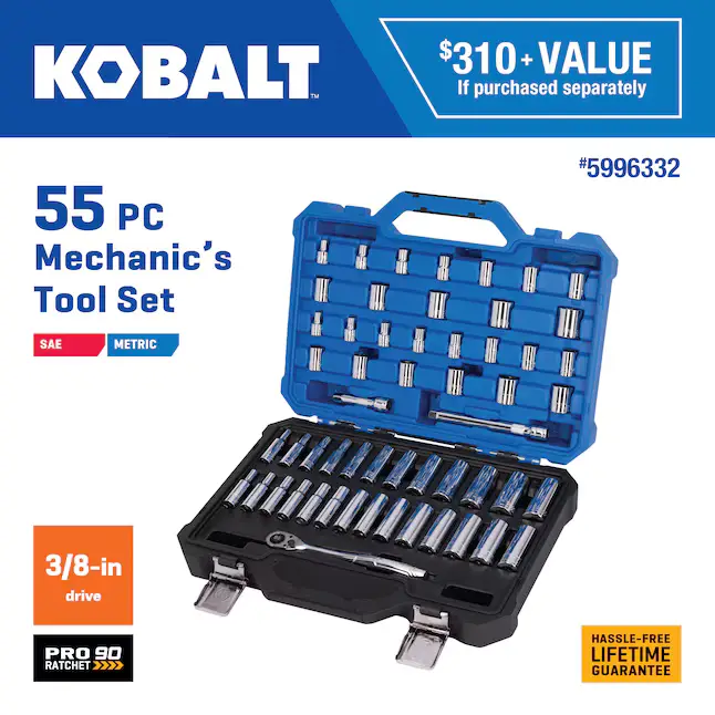 Kobalt 55 -Piece Standard (SAE) and Metric Polished Chrome Mechanics Tool Set with Hard Case